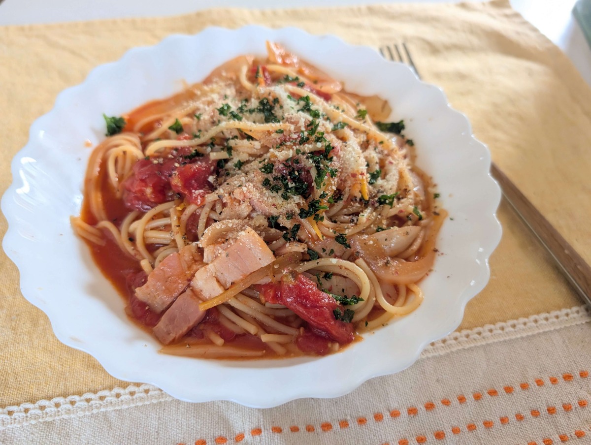 炊飯器トマトソースパスタ